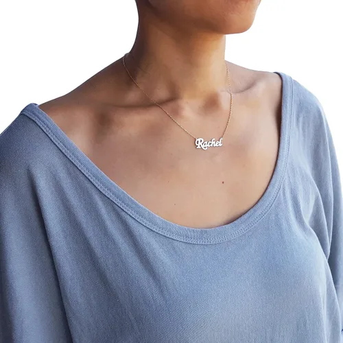 Vista 3 de Collar con nombre personalizado de oro 14k con dije colgante delicado