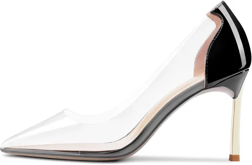 Vista 3 de NobleOnly Zapatos de tacón alto de aguja para mujer, punta cerrada, sexy, para fiesta, clásica, sin cordones, tacones de 3.3 pulgadas
