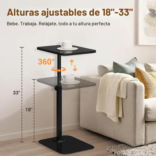 Vista 2 de ELYKEN Mesa de bandeja de TV, escritorio de sofá en forma de C, mesa auxiliar giratoria de 360° en altura ajustable, soporte para laptop para sofá