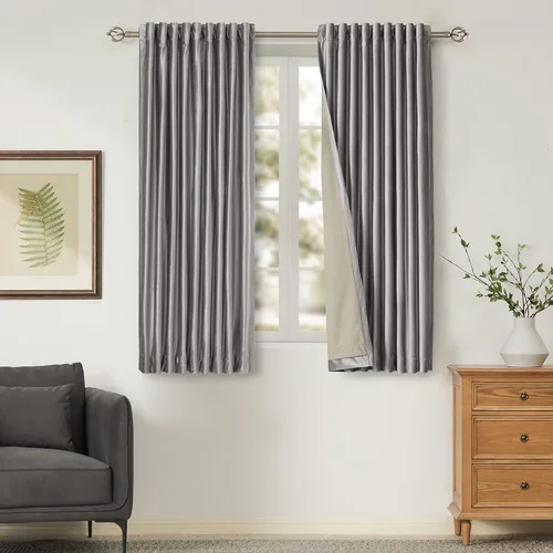 Vista 35 de Cortinas opacas de terciopelo de felpa negras de 63 pulgadas de largo para dormitorio, juego de 2 paneles de forro con bolsillo para barra, pestaña