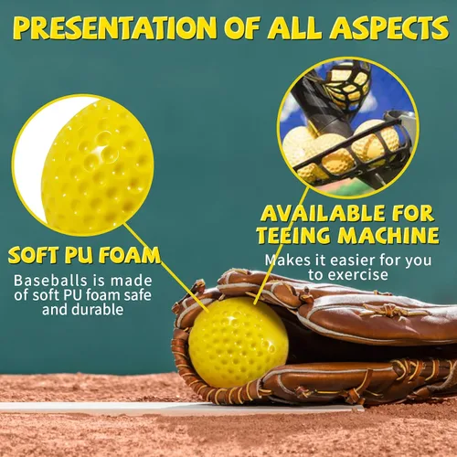 Vista 4 de Paquete de 24 cubos de pelotas de béisbol con hoyuelos para máquina de lanzar – Pelotas de práctica para golpear y disparar, pelotas de béisbol