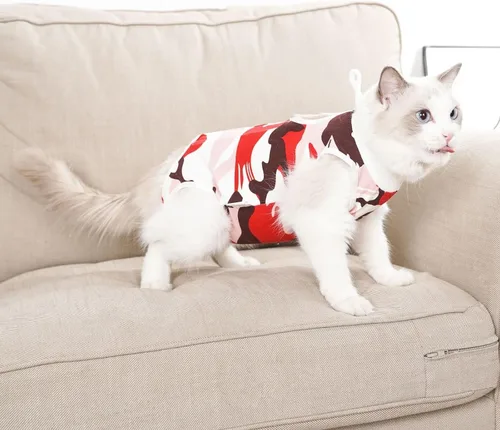 Vista 7 de Traje de recuperación quirúrgica para gatos, cono de heridas abdominales, collar electrónico, alternativo, antilamidas o enfermedades de la piel