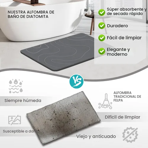 Vista 4 de Tapete de baño de piedra para baño, tapete de ducha de tierra de diatomeas Gris