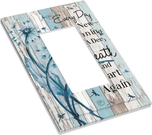 Vista 3 de Cubiertas Decorativas para Enchufes Diente de León Azul Rústico Citas Inspiracionales Granja Tablón de Madera Gris 1 Gang Decora Simple GFCI