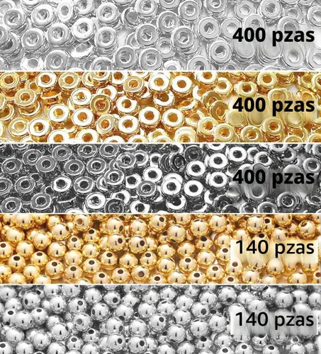 Vista 7 de 6 mm de cuentas espaciadoras planas redondas, 1480 piezas (280 redondas) - Oro, Plata, Negro - Plástico recubierto de cobre - Kit de fabricación