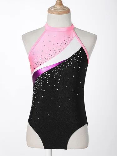 Vista 4 de ranrann Trajes de ballet brillantes para niñas y niñas, leotardo de gimnasia sin mangas con pantalones cortos y banda para el cabello