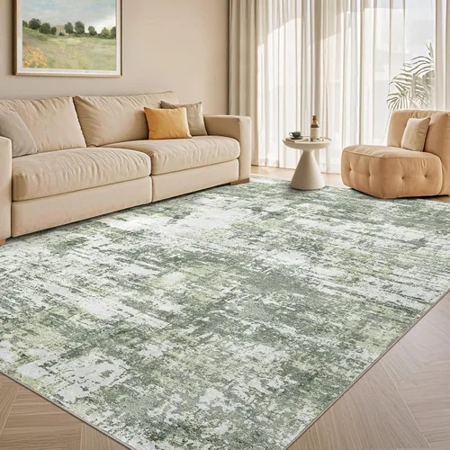 Vista 45 de Tortania Alfombra redonda lavable de 5 pies para sala de estar: Alfombra moderna abstracta neutra grande suave y delgada – Alfombra antideslizante