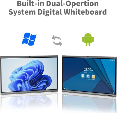 Vista 2 de Tiburn INSPUR - Placa inteligente Ultra 4K UHD de 65 pulgadas Android 13 y Windows 11 Pro Dual OS, micrófono de matriz de 8 líneas, cámara web