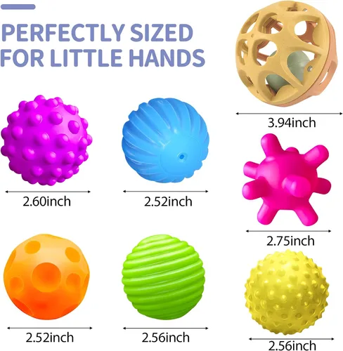 Vista 5 de Bolas sensoriales para bebés, paquete de 6, pelota para niños pequeños de 1 a 3, juguetes Montessori suaves y texturizados para bebés de 6 a 12