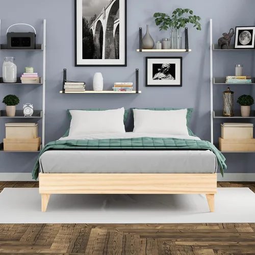 Vista 11 de Plataforma moderna para cama - Diseño de madera maciza - Fabricado en Estados Unidos - Fácil de armar, Madera, almendra