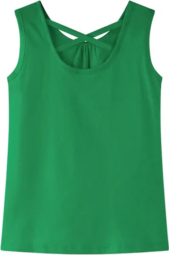 Vista 2 de Noomelfish Camisetas sin mangas de algodón suave con espalda cruzada para niñas (3-12 años)