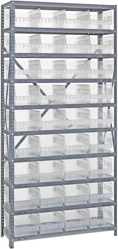Vista 78 de Quantum QSBU-245BK Heavy Duty Shelving Unit with (7) Shelves and (24) QUS245 Black Bins for Garage Warehouse Storage Distribution 400 lb Load