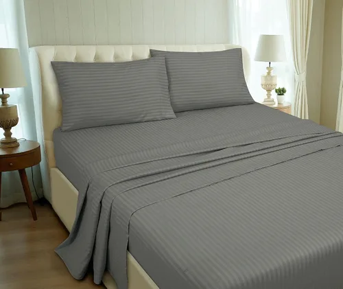 Vista 5 de ROYALE LINENS Juego de sábanas de 3 piezas individual XL, microfibra suave cepillada de 1800, 1 sábana bajera, 1 sábana encimera, 1 funda de Stripe