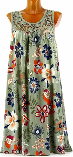 Vista 4 de Vestido sin mangas para mujer, estilo casual, con estampado de encaje, plisado, vestido sin mangas