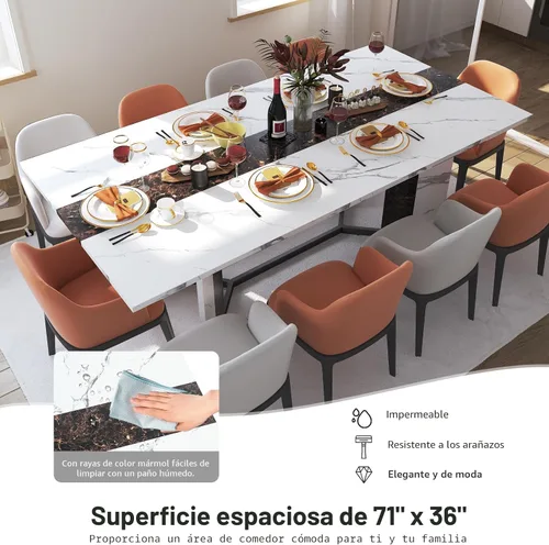 Vista 3 de Hlivelood Mesa de comedor grande de 70 pulgadas para 4 6 personas, mesa de cocina rectangular de madera con mesa impermeable, muebles rectangulares