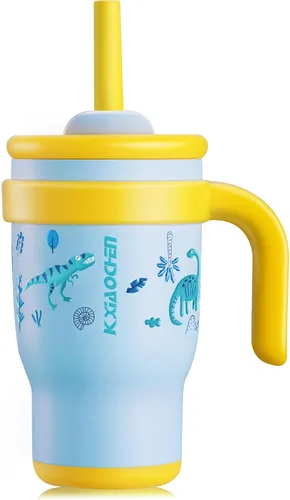 Vista 13 de KXIAOCHEN Vaso para niños de 14 onzas con asa para evitar derrames, vaso aislado reutilizable de acero inoxidable para niños pequeños, mantiene