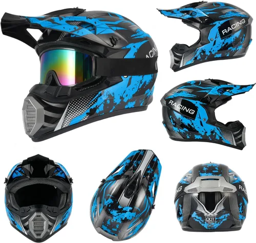 Vista 6 de Casco para niños y jóvenes para bicicleta de tierra, motocross, todoterreno, motocicleta, ATV, UTV, bicicleta de calle, Combo de guantes, gafas