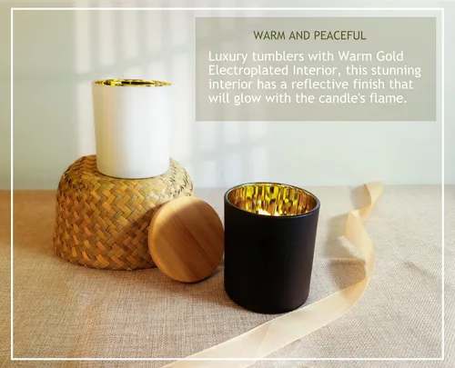 Vista 4 de Aroparc Tarros de vela con tapas de 10 onzas, elegantes frascos dorados para velas interiores para hacer velas, 12 piezas con tapas de bambú, negro