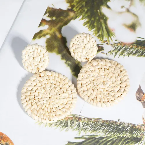 Vista 7 de Hazms 2-9 Pairs Rattan Earrings Tassel Earrings for Women Girls Lightweight Acrylic Geometric Statement Woven Bohemian Earrings Handmade Straw