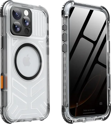 Vista 22 de Funda impermeable para iPhone 15 con Magsafe, protector de pantalla, cordón, IP68 militar de cuerpo completo a prueba de golpes, para deportes Negro