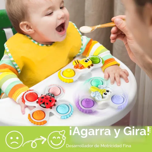 Vista 4 de ALASOU 3 piezas de juguetes sensoriales de viaje en avión con ventosa para niños de 1 año Novedad Spinning Tops 12 18 meses Regalo de cumpleaños