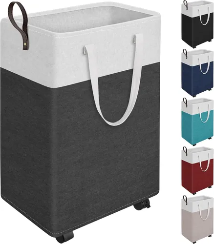 Vista 10 de HomeHacks - Cesta de lavandería rodante de 75L con ruedas, cesta de ropa plegable e impermeable, cesta de ropa móvil, contenedores de almacenamiento