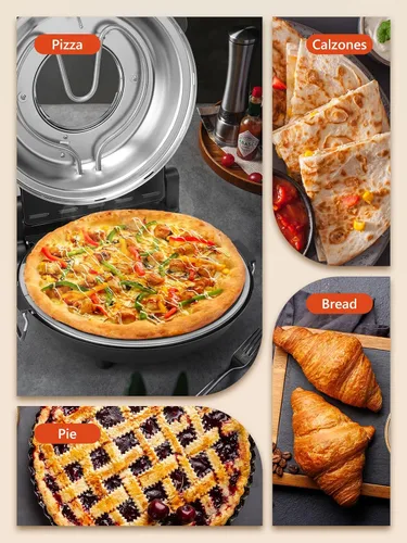 Vista 8 de KEENSTAR Horno eléctrico para pizza interior con piedra de cerámica esmaltada, máquina de pizza portátil de 12 pulgadas con temporizador ajustable
