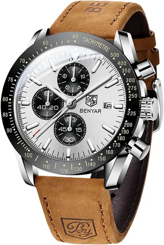 Vista 16 de BENYAR Reloj analógico de cuarzo cronógrafo impermeable luminoso de diseñador para hombre, reloj de pulsera para hombre, para negocios, trabajo