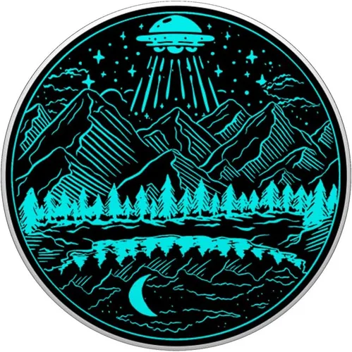 Vista 3 de Galaxy UFO Abduction Space Astronaut Nature Lake Moon Alien PopSockets intercambiables PopGrip