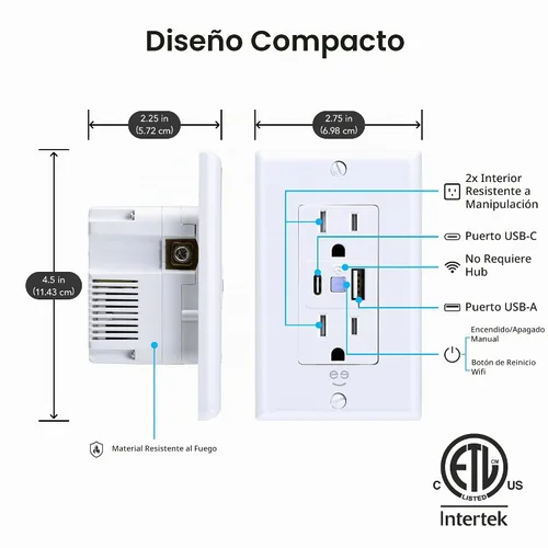 Vista 7 de Geeni Current Tomacorriente Wi-Fi Inteligente con 2 Puertos USB de Carga Rápida (20W USB-C PD y Carga Rápida USB-A), Control de Voz, No Requiere
