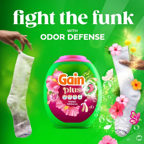 Vista 4 de Gain Super Flings - Cápsulas de detergente para ropa, 45 unidades, aroma Hibiscus Hula, cápsulas de detergente de lavado irresistiblemente limpias