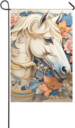 Vista 2 de horse and flowers retro spring outdoor flags Easter banner for Patio decoration 12x18 double sided