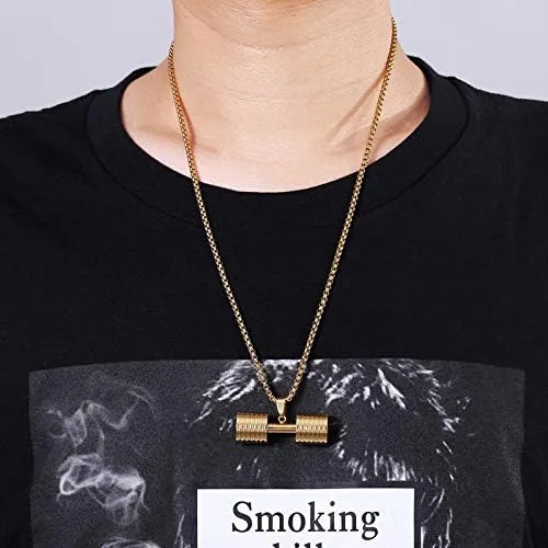 Vista 5 de THINTOM - Collar con colgante de mancuernas para hombre y niño, incluye cadenas de 24.8in