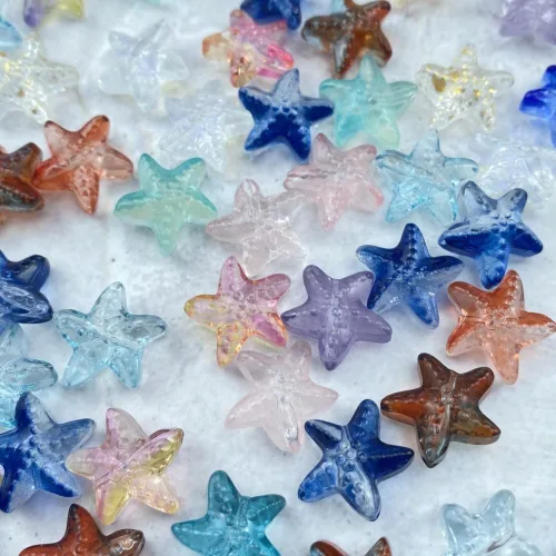 Vista 5 de 60 cuentas de cristal de estrella de mar para hacer joyas, cuentas espaciadoras de vidrio de estrella de mar para aretes, pulseras, collares