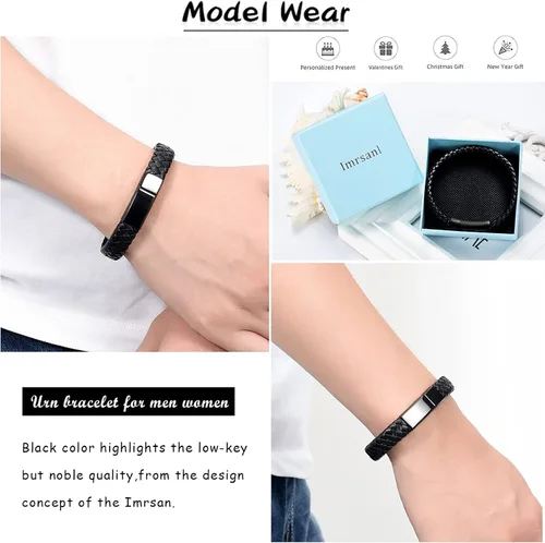 Vista 3 de Imrsanl Pulsera de urna de cremación para cenizas para mujeres y hombres, pulsera de urna de cuero trenzado conmemorativo para cenizas humanas