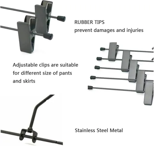 Vista 4 de Paquete de 30 perchas de alambre de metal negro y gris para pantalones, faldas y pantalones con clips, 13.8 pulgadas, resistentes y duraderas