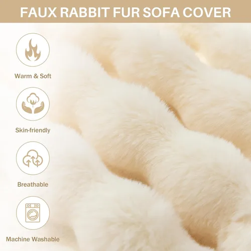 Vista 3 de Foreate Funda mullida de felpa para sofá, funda de piel sintética para sofá de 3 cojines, funda para sofá seccional, fundas cálidas en forma de L
