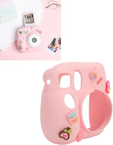 Vista 5 de Funda para cámara instantánea, funda ligera con correa para el hombro, funda protectora de silicona suave adecuada para Instax Mini 7 Plus (postre)