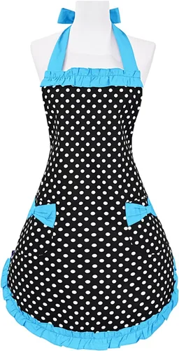 Vista 17 de Violet Mist Lindos delantales negros para mujeres con bolsillos, delantales vintage retro elegantes para niñas con lazo, vestido sexy de los años