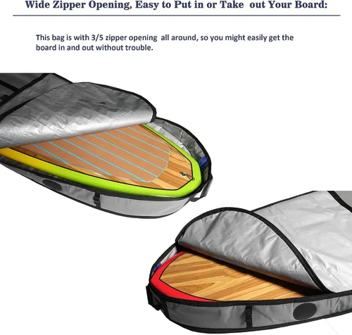 Vista 5 de Abahub Bolsa de viaje de SUP de alta calidad, funda acolchada de espuma para tabla de remo, bolsas de transporte para paddleboard, al aire libre