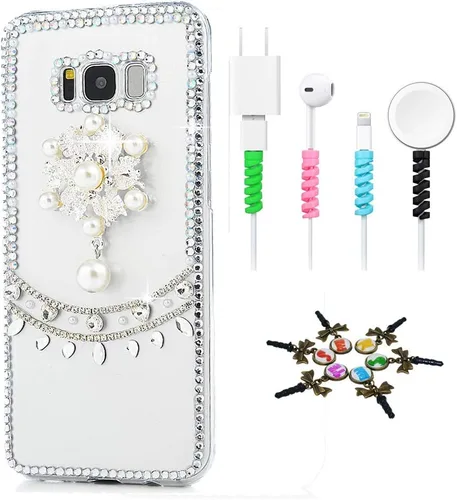Vista 11 de Sparkle Funda compatible con Samsung Galaxy J2 Prime – Elegante funda 3D hecha a mano con diseño floral de mariposas y flores con protector de cable