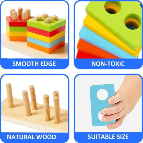 Vista 3 de Wood City Juguetes Montessori de madera para niños y niñas de 1, 2 y 3 años, juguetes de clasificación y apilamiento para niños pequeños