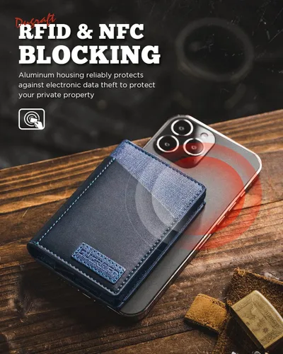 Vista 4 de DUGRAFT Cartera para tarjetas con ventana de identificación, para hombre, bloqueo RFID, minimalista, delgada, plegable, funda para tarjetas