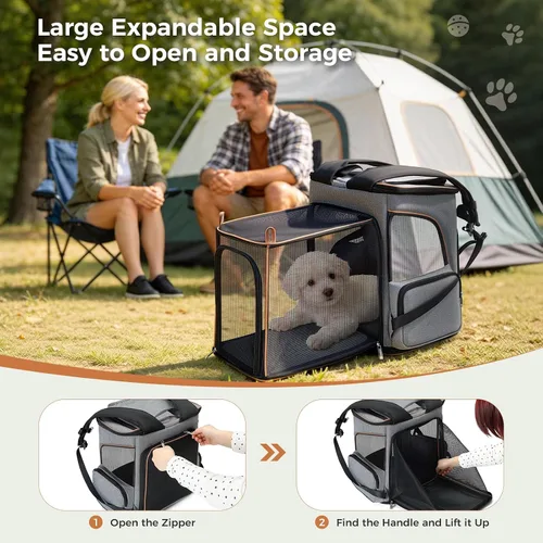 Vista 4 de Lekereise Mochila para Gatos Expandible Transportador de Mascotas Mochila para Gatos y Perros Pequeños, Mochila Transportador de Perros Plegable