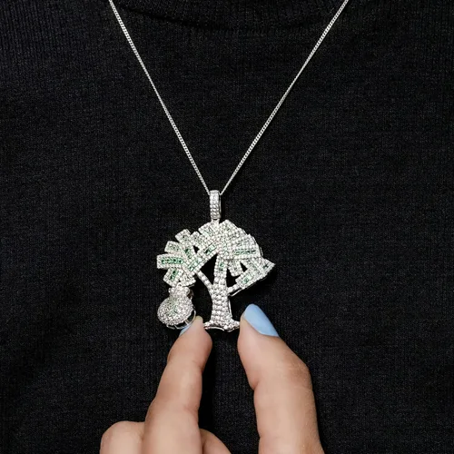 Vista 4 de Octa Pearl - Colgante de circonita cúbica blanca y verde de 3.16 quilates hecho a mano para el árbol del dinero, para mujeres u hombres en plata