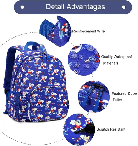Vista 3 de BUG Mochila para niños pequeños para niñas y niños, Oso azul, Mochilas de mochila