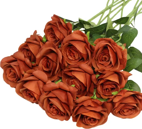 Vista 12 de Rosas artificiales negras, 12 piezas de rosas falsas a granel, ramo de rosas de seda realistas de tallo largo para centros de mesa, arreglos