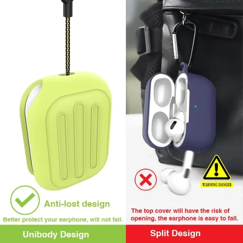 Vista 2 de Funda antipérdida para AirPods Pro 3, diseño de una pieza, carga inalámbrica, LED visible, cordón incluido (amarillo fluorescente)