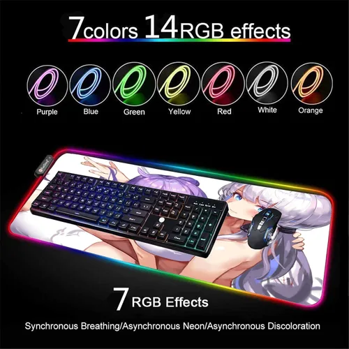 Vista 4 de RGB Anime Girl Sexy Butt Breasts Chest Backlight Large Mouse Pad Gaming LED Gamer Desk Mat Keyboard Mats Mause Pads XXL Pc 35.43 inch x15.74 inch -A7