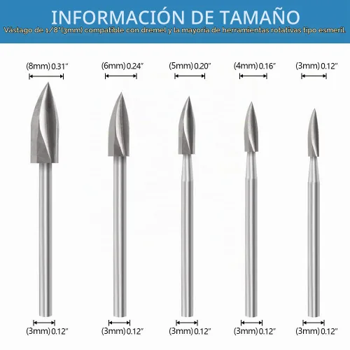 Vista 6 de Herramientas de tallado de madera para herramienta giratoria, juego de 5 brocas de carpintería HSS, juego de brocas de grabado para artesanías